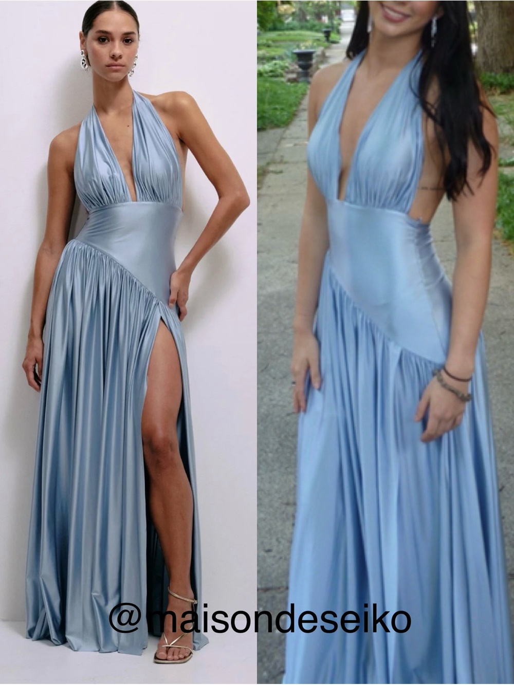 NWT Delfi Collective Maxi Dress Rae Light Blue Metallic Halter Wedding Guest XS